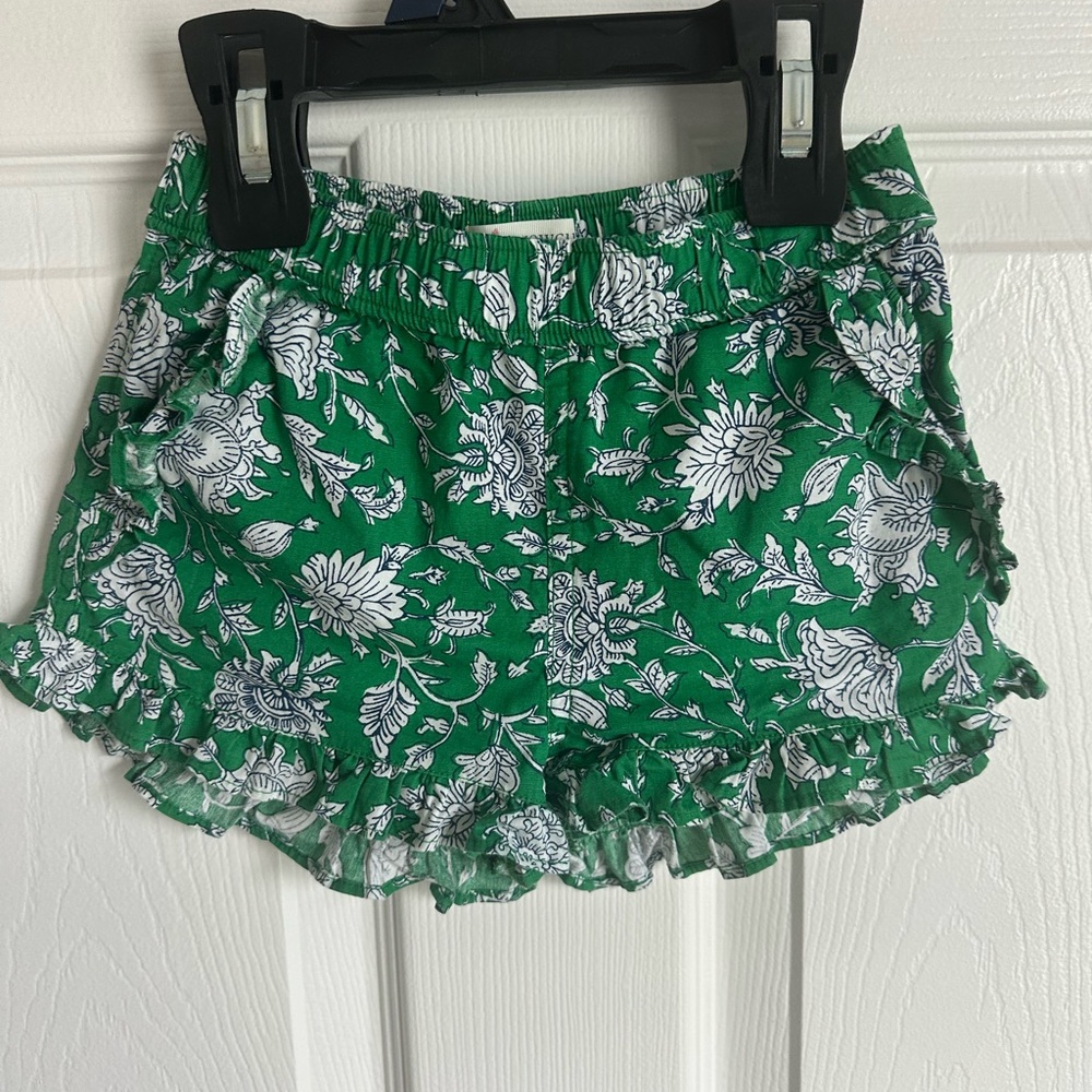 J.Crew Crewcuts girls' green floral ruffle pull-on shorts Size 4T Cotton Pocket